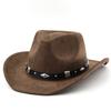 Classic Metal Belt Western Cowboy Hat Autumnwinter Suede Felt Hat for Men and Women Euro-American Top Hat Outdoor Riding Cap