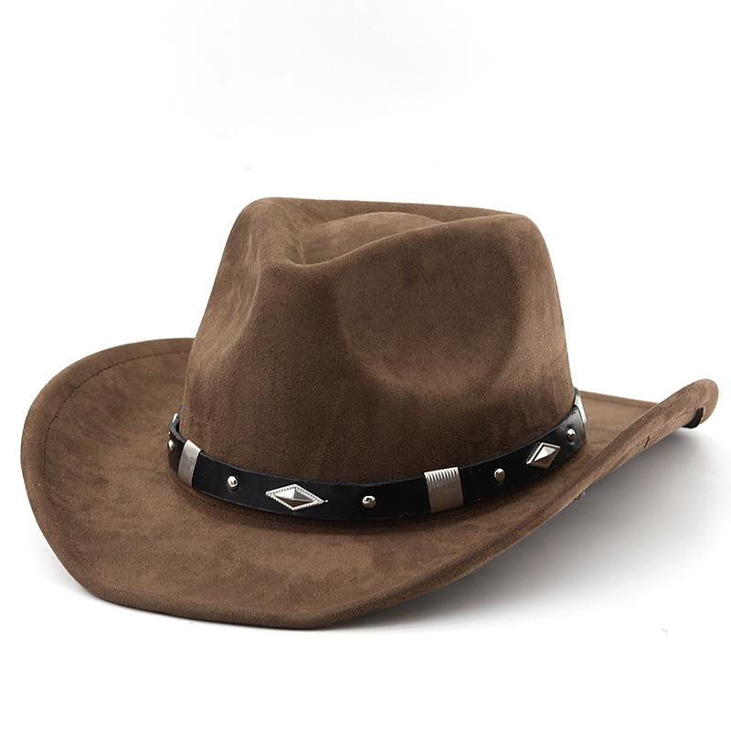 Classic Metal Belt Western Cowboy Hat Autumnwinter Suede Felt Hat for Men and Women Euro-American Top Hat Outdoor Riding Cap