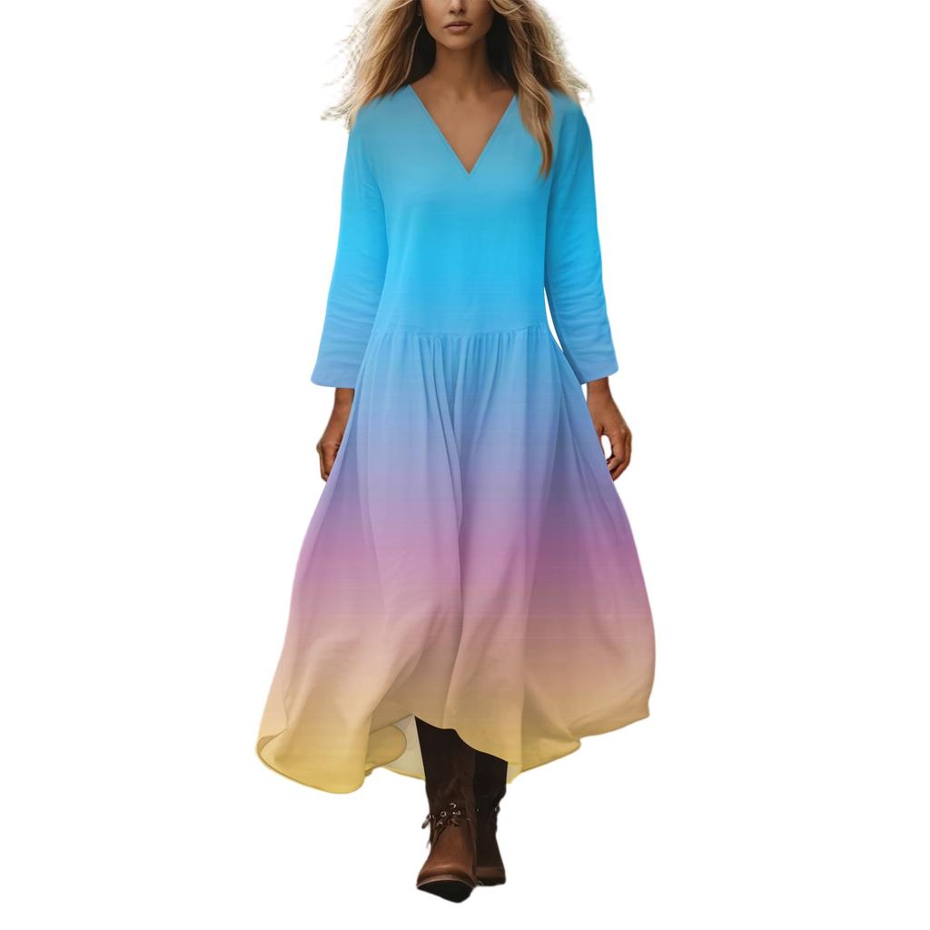 Women's Casual And Fashionable Round-neck Long Sleeve Mid Length Dress