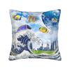 Frutiger Aero Aesthetic Square Pillow Case Tech Great Wave of Kanagawa Fishes Cushion Cover Customized Pillowcover Home 40*40cm