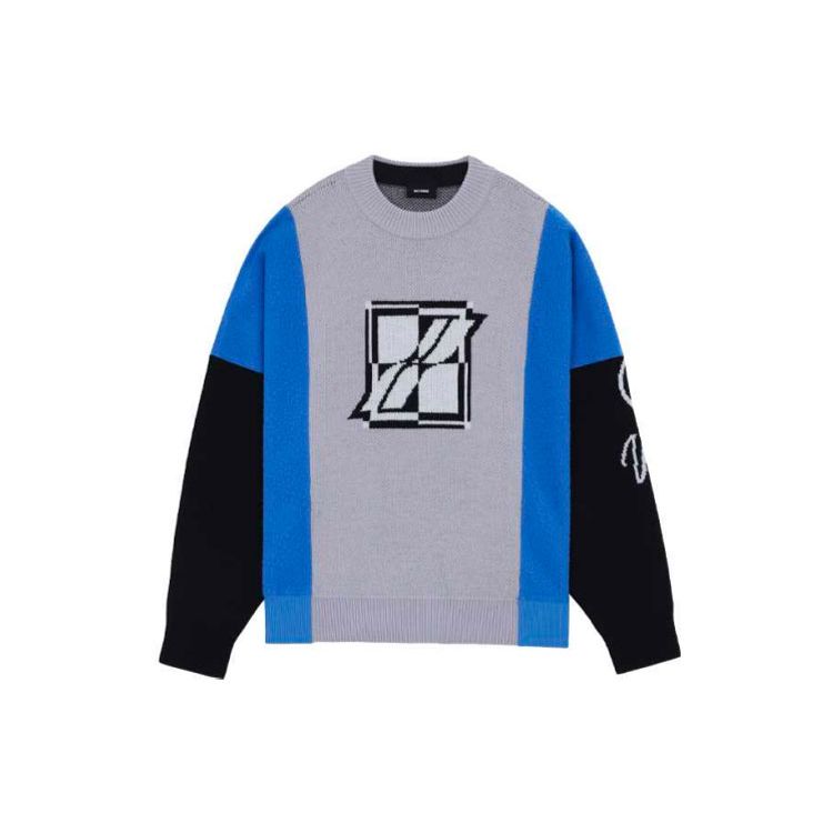 We11done Square Logo Jacquard Knit Long Sleeve Sweatshirt Unisex sweatshirt Gray WD-KT3-21-662-U-GY