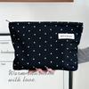 Black Polka Dot Cosmetic Bag With Pearl Handle Portable For Travel Skincare Storage
