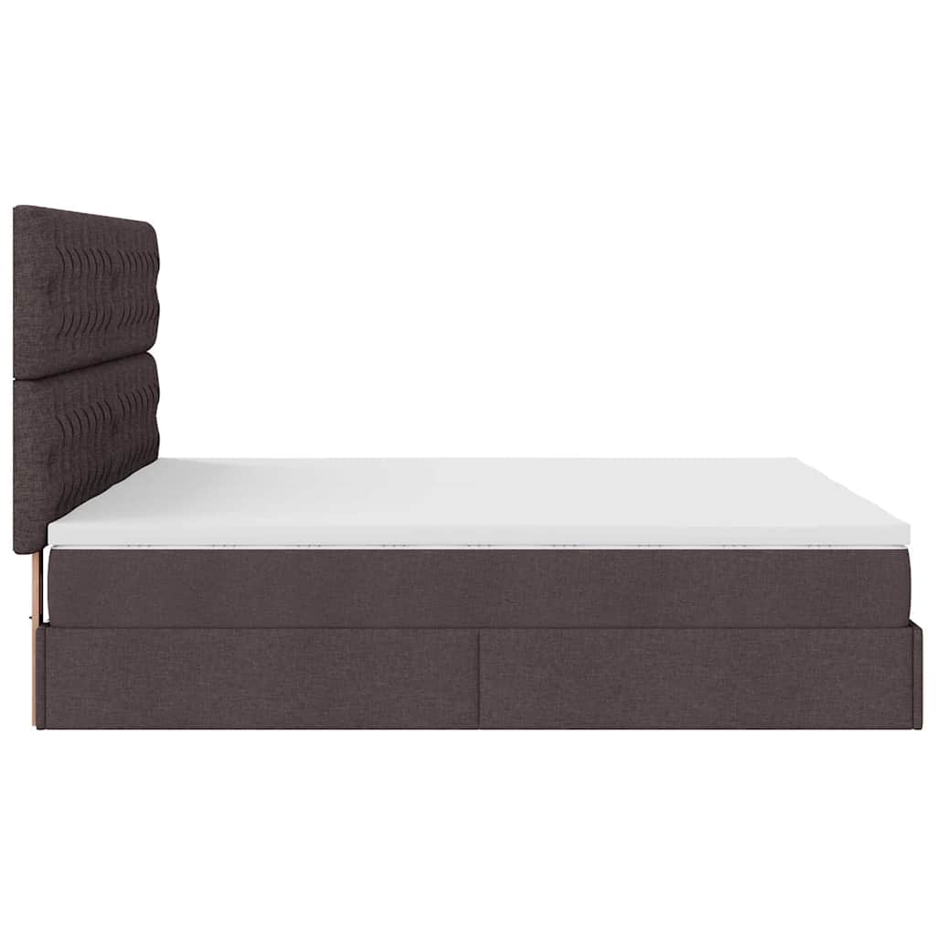 Enjoy restful nights with this Ottoman bed set including mattresses and LED lighting dark brown 180 x 200 cm fabric