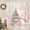 Pink Christmas Tree Snowman Shower Curtain, Cute Xmas    Shower Curtains Set for Girls  Decorative, Holiday Restroom Decor