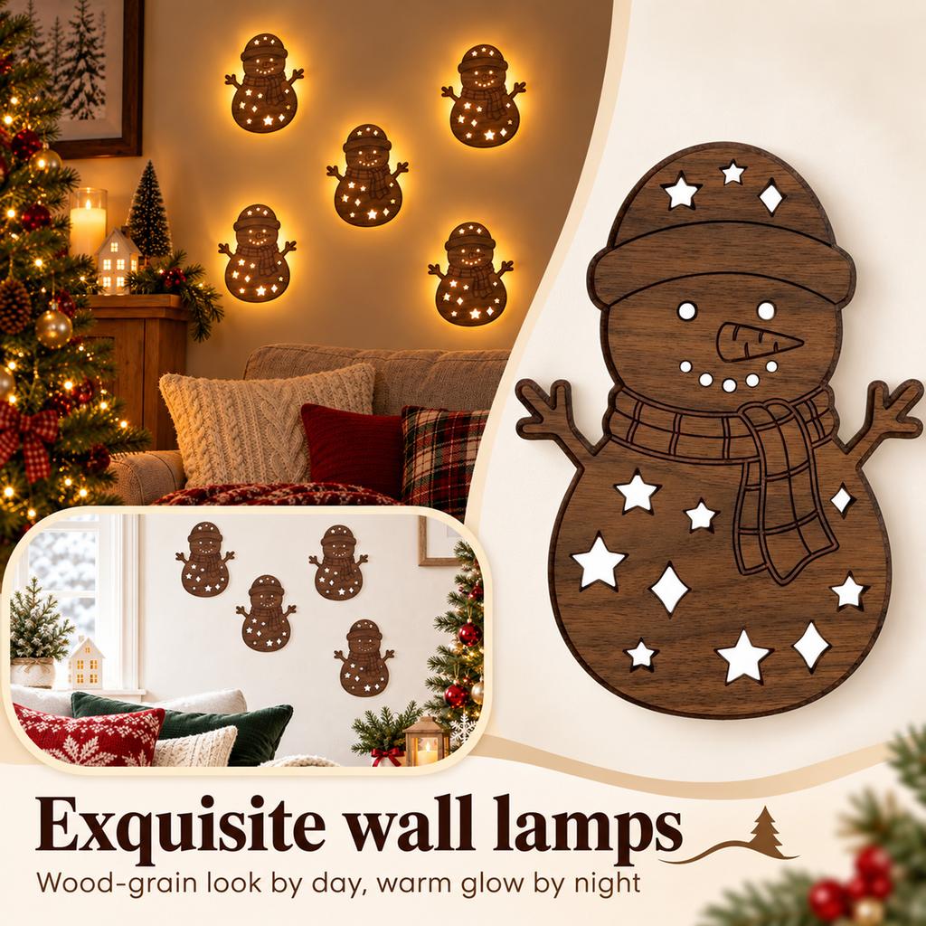 12 Wooden Snowman Lights Christmas Holiday Decoration for Home and Winter Party Display