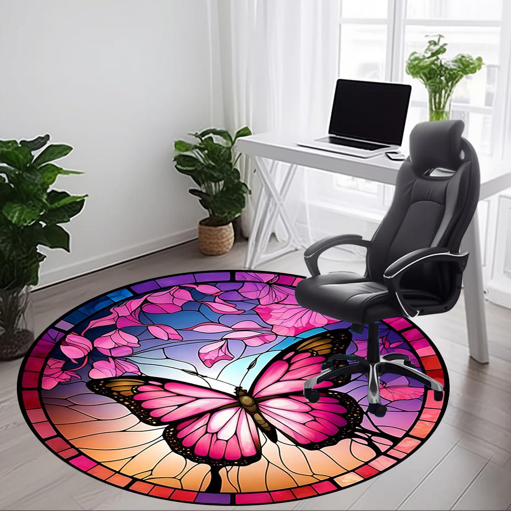 1pc Butterfly Stained Glass Chair Carpet for Office Non-Slip, Machine Washable Rug for Office, Room - Holiday Decor, Machine Made yy251016151