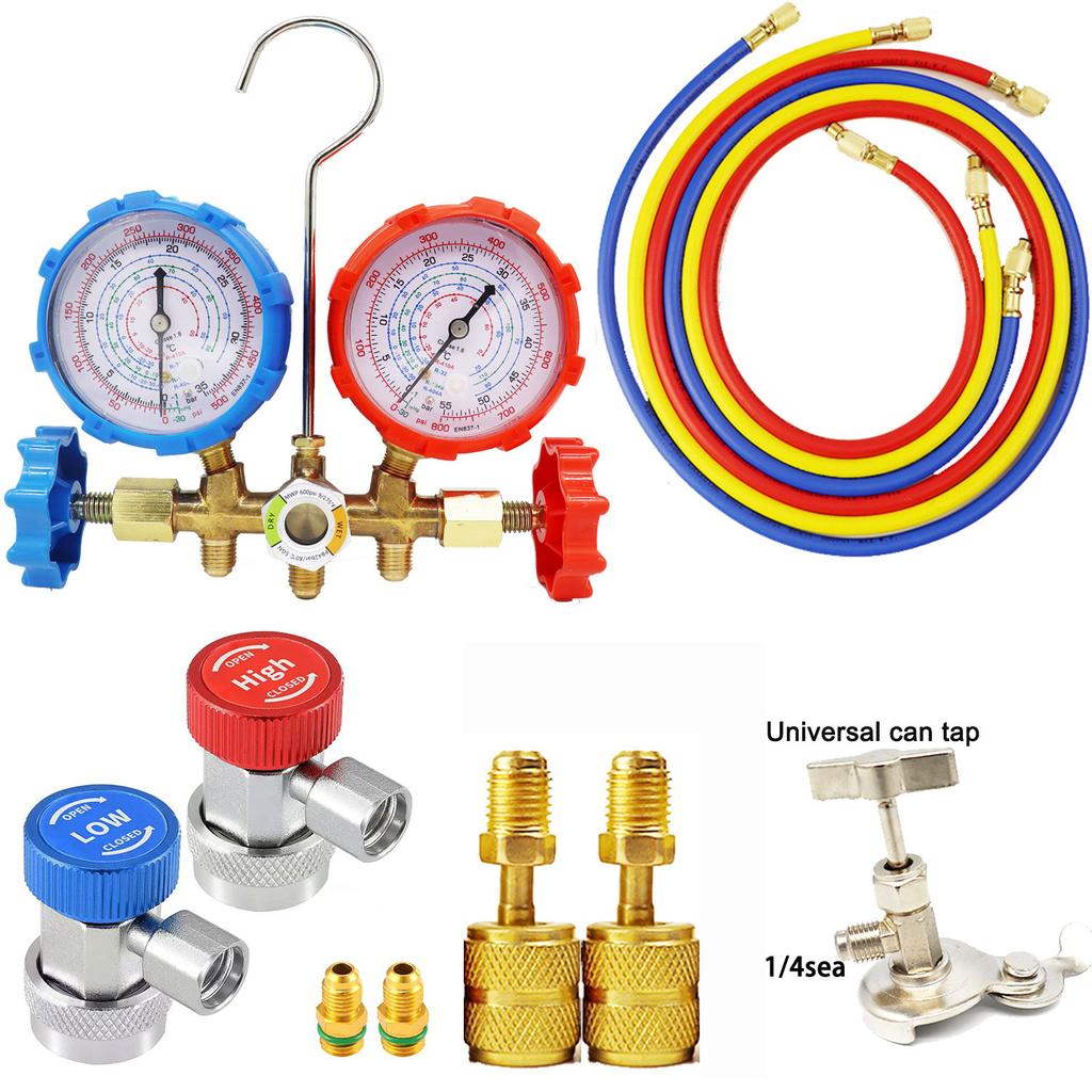 R410a 3 Way AC Diagnostic Manifold Gauge Set for Freon Charging Fits R32 R410a R-404A R-134a Refrigeration Manifold Gauge Air