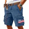 Men Cargo Shorts with Belt Cotton Fabric Multiple Pockets USA Flag Print Casual Loose Fit Outdoor