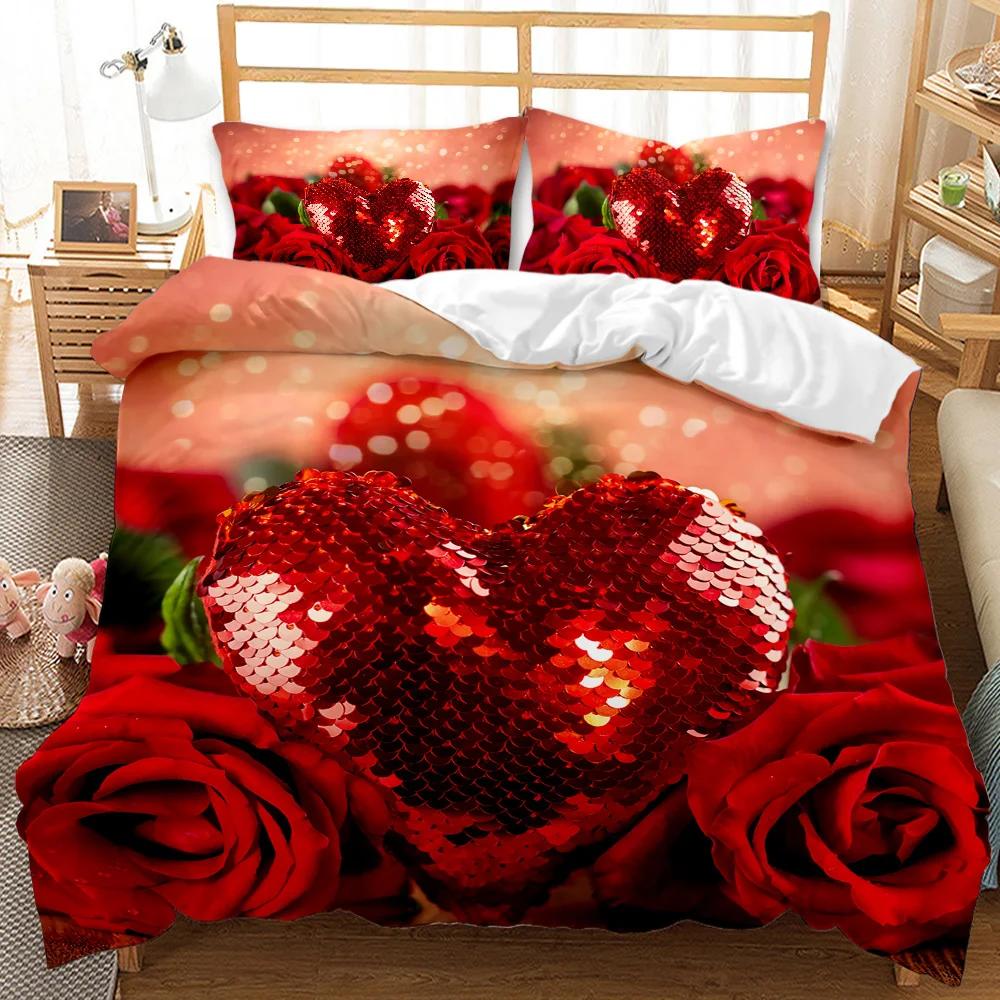 Rose Duvet Cover Red Rose Floral Wedding Twin Bedding Set Valentine's Day Gift For Lover Double Queen King Polyester Qulit Cover