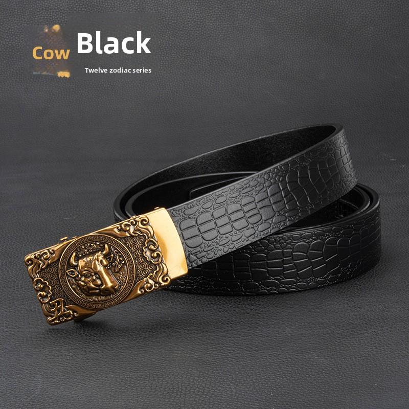 

Meier Men s genuine leather belt - zodiac alloy automatic buckle - premium top grain cowhide jeans belt 105cm