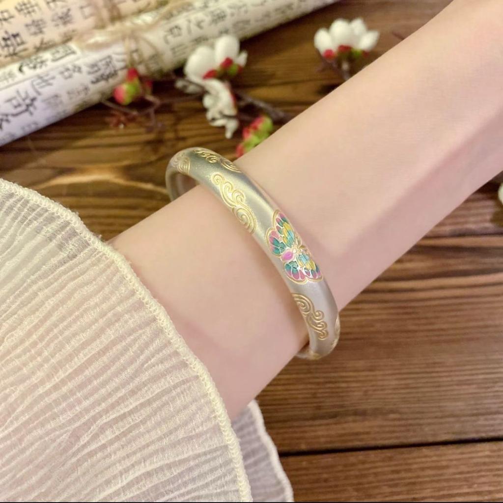Butterfly Closed Bracelet Painted Gold Auspicious Cloud Enamel Women's New Chinese Style National Style Bracelet Bracelet Auspicious Cloud Bracelet