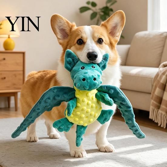 Soft Chew Toys for Corgis Pterosaur Plush Dog Toy with Sound, Durable Bubble Velvet Fabric Pet Interactive Pulling Games Toy, Bite Resistant