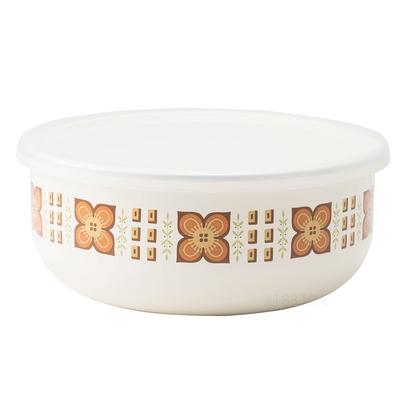 Fuji Enamel 70s Reproduction Showa Retro Enamel Storage Container Round 18cm Freezer and Oven Safe Memories Gold Nuts