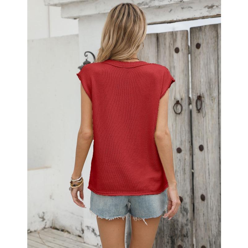 Women's Fall and Winter Solid Color Knit Casual Short-sleeved Sweater