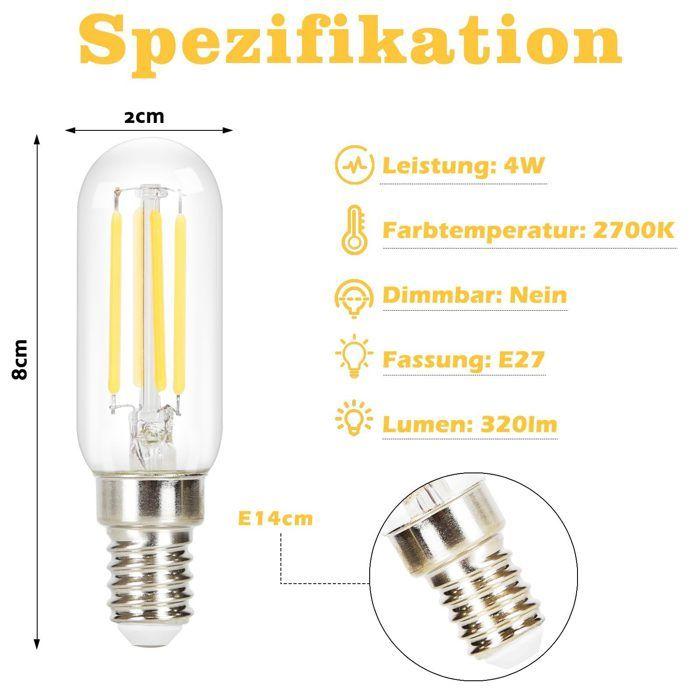 Pack de 4 ampoules LED E14 - NETTLIFE - T25 Ampoule Edison - Filament blanc chaud 2700K - 4W - Verre rétro