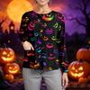 Women's Casual Long Sleeve Scrub Top with Single Buttons Halloween Print for Work Uniform