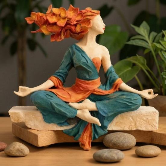 Yoga Girl Resin Ornaments Meditation Tranquility And Balance Figurine with Artistic Leaf Design Sculpture