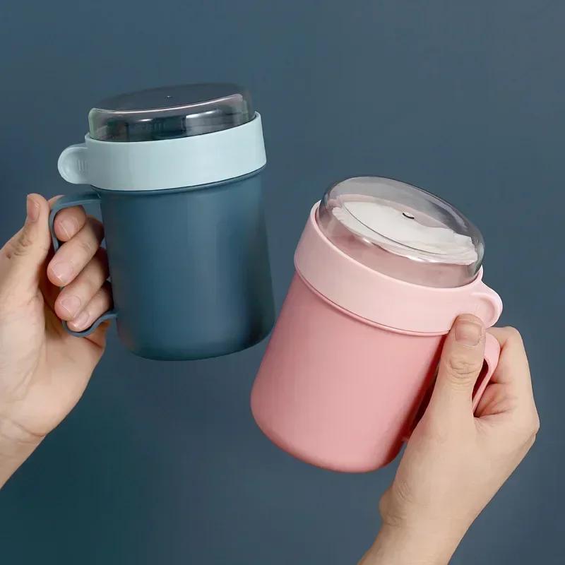 Creative Breakfast Convenient Soup Mug Multifunction Microwave Milk Mugs Japanese-style Oatmeal Cereal Soup with Lid Spoon Cups