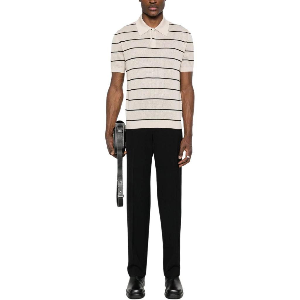 PRADA Short-Sleeved Striped Open-Knit Polo Shirt UMB731-14B9-F0304-S-OOO
