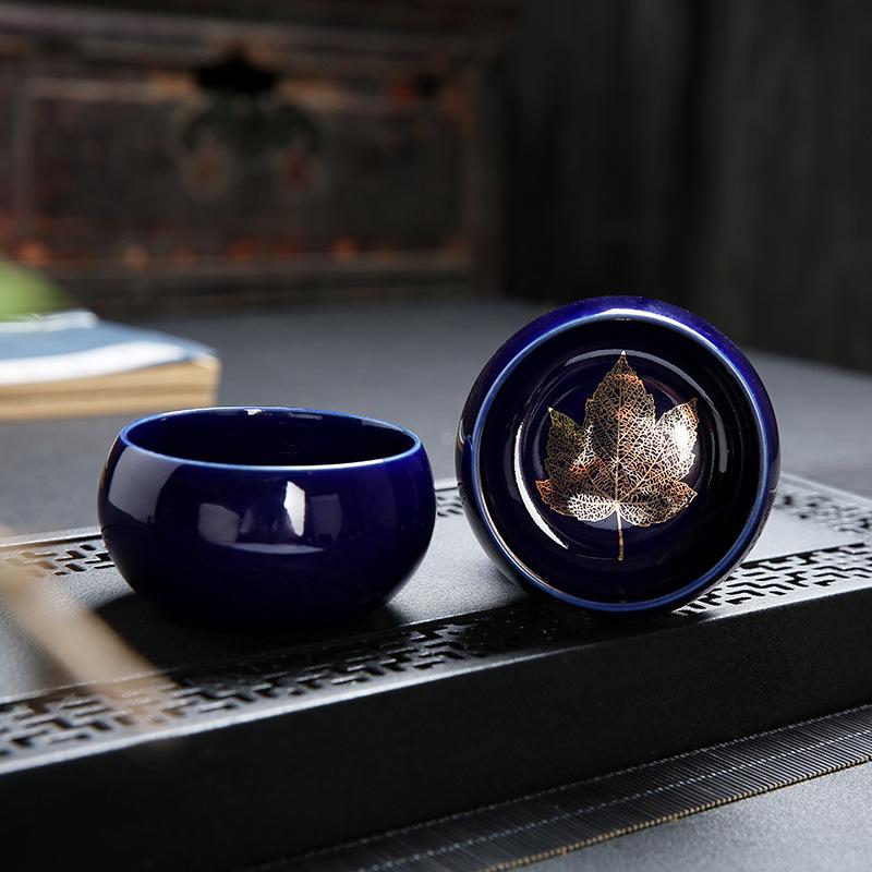 Golden Maple Leaf Jianzhan Ceramic Tea Kiln Change Tianmu Glaze Tasting Creative Master Single Cup Retro Gold-embellishe