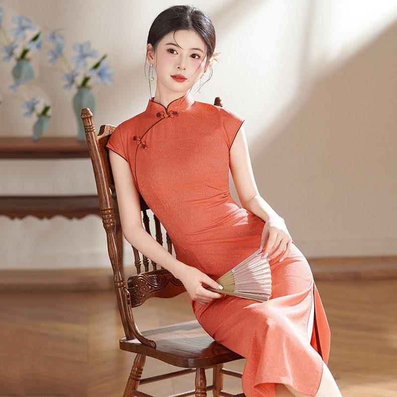 Orange national style new Chinese sleeveless daily Suzhou long cheongsam improved young 1011 new women's high sense