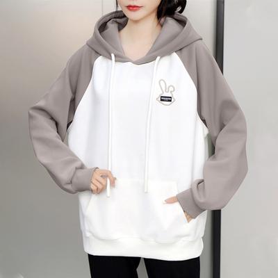 Kapuzen-Sweatshirt für Damen, Kaninchen-gestickte Jacke, lockeres, lässiges Oberteil