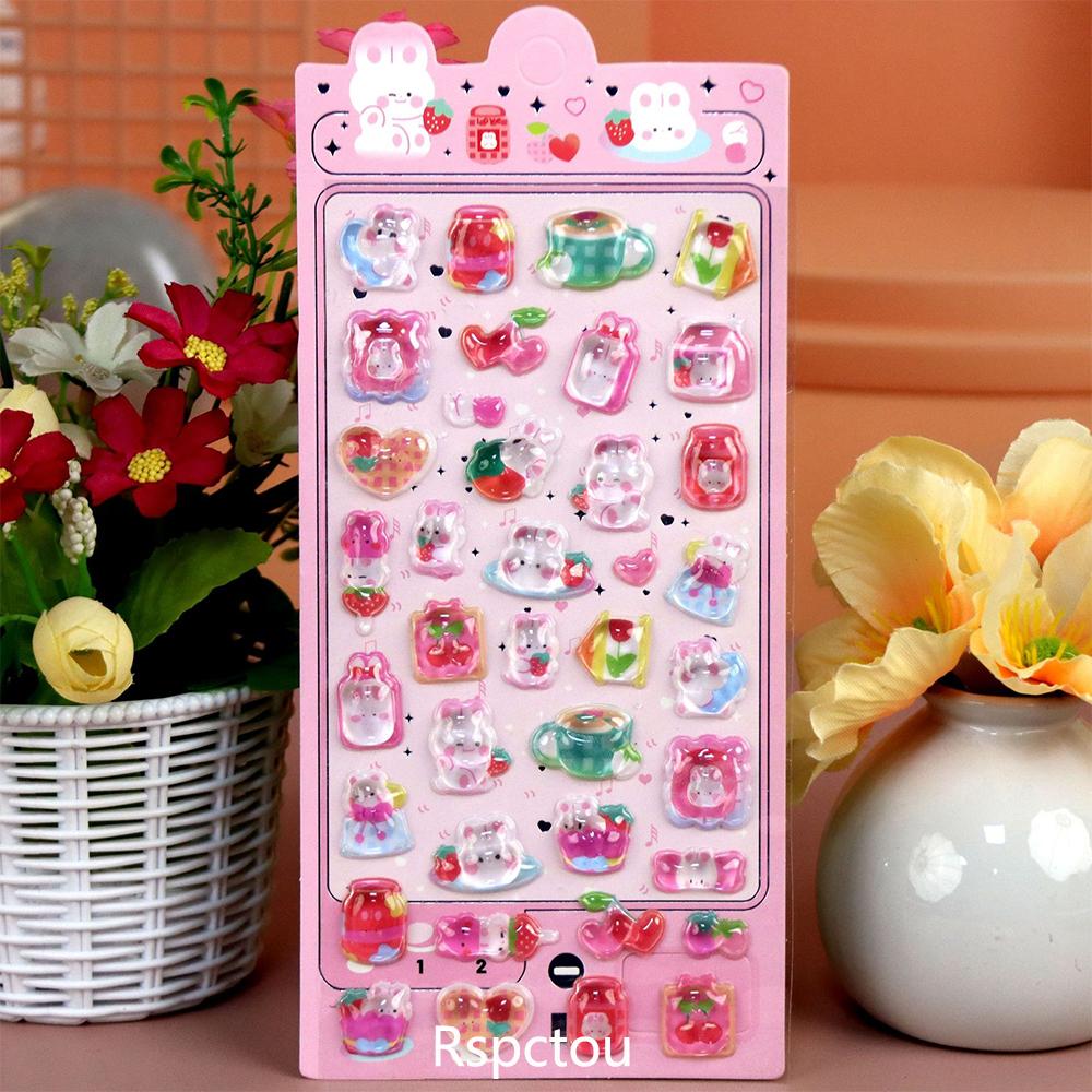 Cute Animal 3D Stickers Kawaii Cartoon Cat Bear Rabbit Sticker DIY Water Bottle Diary Phone Funny Decals Decor