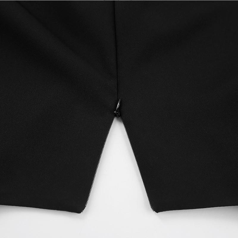 Dámské šaty s výstřihem do V, jednobarevné, s výřezy, s dlouhým rukávem, áčkového střihu, na zip, kancelářské šaty