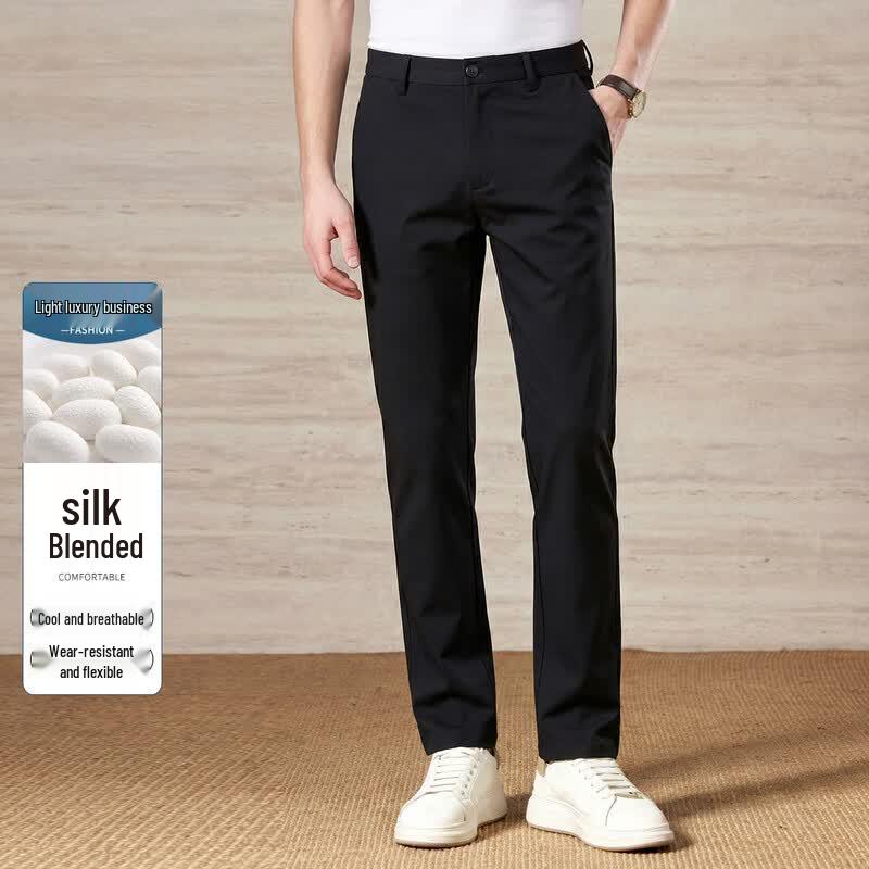 Antonio Men's Mulberry Silk Blend Breathable Casual Pants