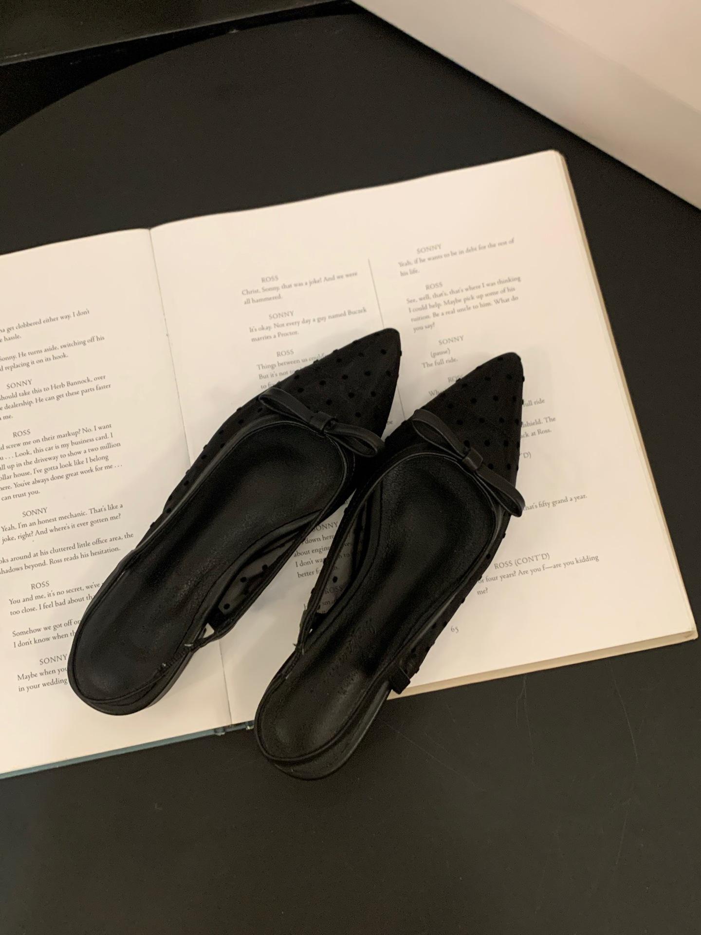 

Французские босоножки с бантом на низком каблуке, туфли-мешки, новинка лета 2025 года, сетчатые дышащие одинарные туфли на плоской подошве 35 чёрный