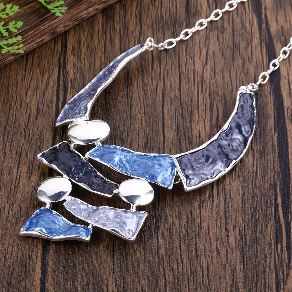 Elegant Geometric Zinc Alloy Jewelry Set, Hollow-Out Colorblock Oil-Drip Necklace and Earrings Set, Versatile Fashion Accessory for Women