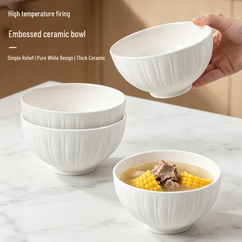 Huaqingge Nordic Petal White Ceramic Rice Bowls - 5-inch, Set of 4