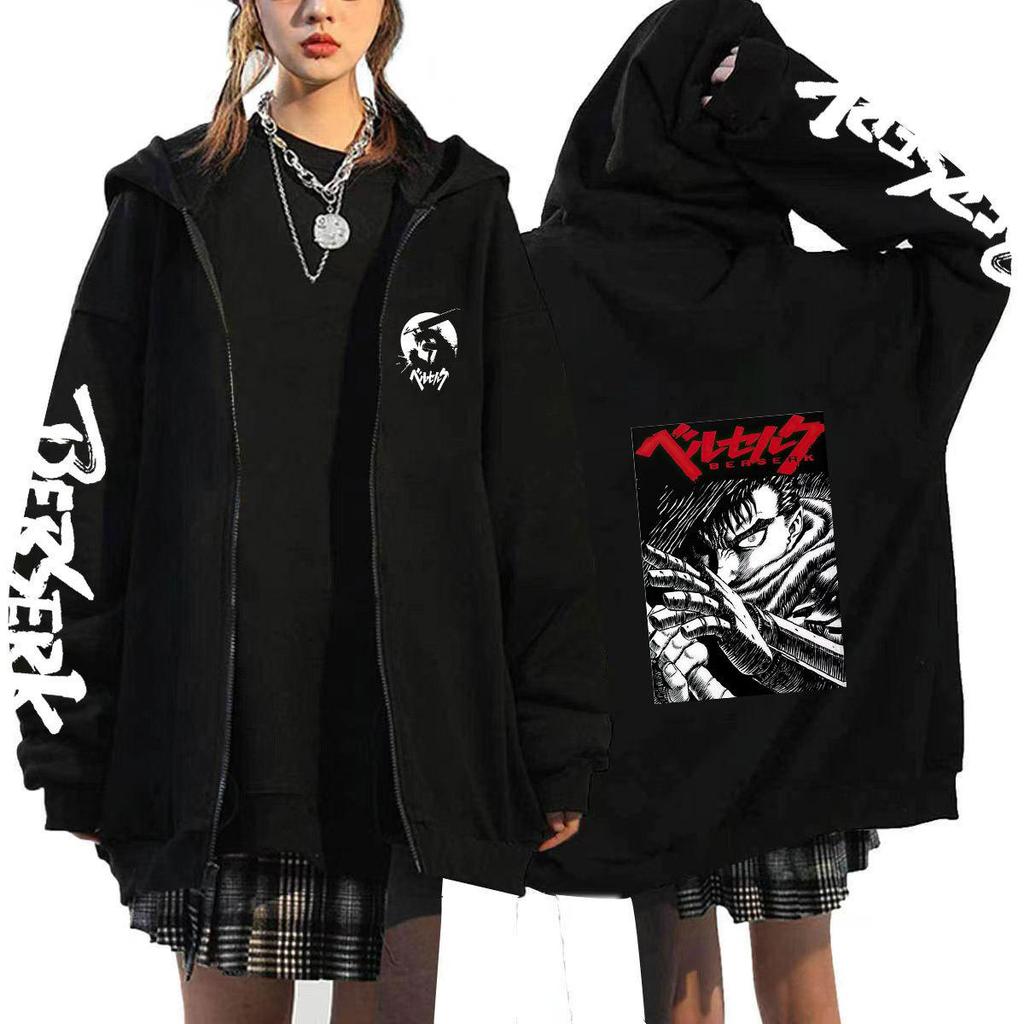 Cosplay Guts Berserk Anime Mikiny Pánské Bundy Ležérní Kabáty na zip Harajuku Unisex S kapucí Kreslené Potisk Mikiny Hip Hop Mikina Streetwear