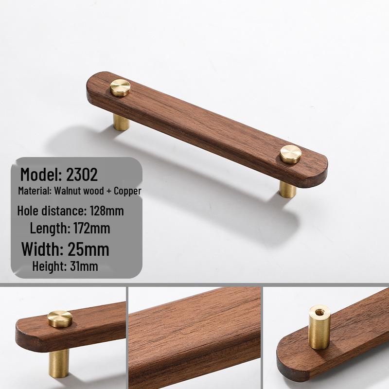 Japanese Minimalist Walnut Handle Solid Wood Cabinet and Wardrobe Drawer Handle