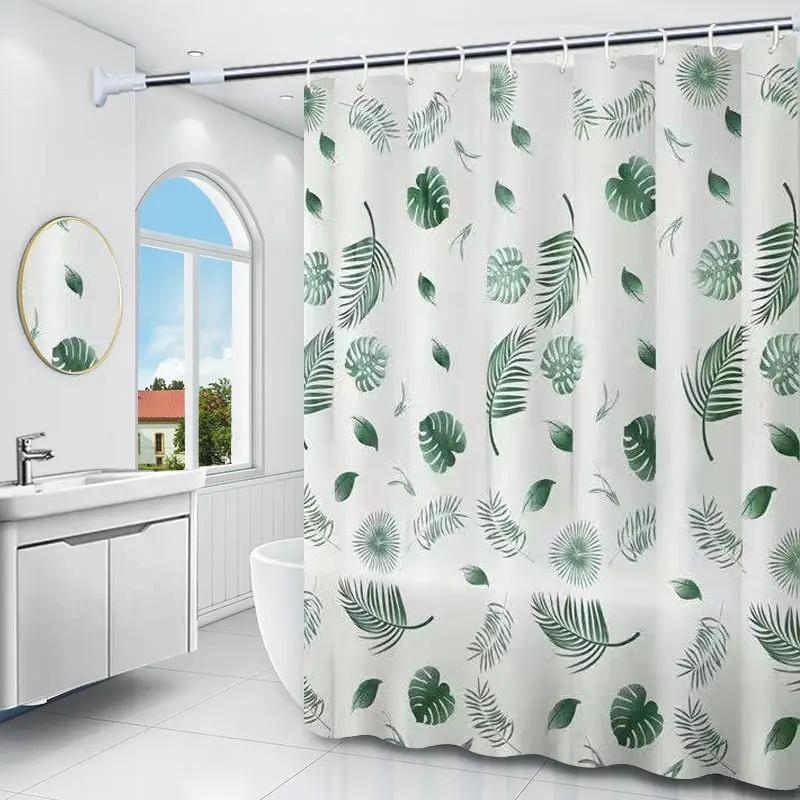 Shower Curtain Simple Wind Green Leaves Print Bathroom Curtains Waterproof Quick Dry For Toilet Modern Style 200Cm Peva Fabric