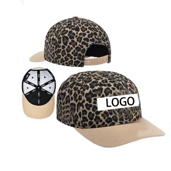 New Brand Quality Sublimation Leopard Camo Print Custom Snapback Cap Two Tone Embroidered Baseball Hats