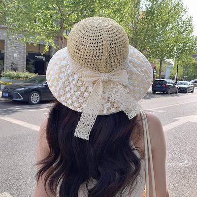 New Woven Straw Hat for Women  French Lace Floral Design  Wide Brim Sun Hat  Perfect for Vacation  Beach  and Fishing