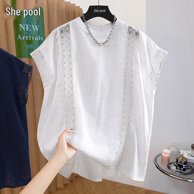 Women s Linen Lace Patchwork Sleeveless Blouse S
