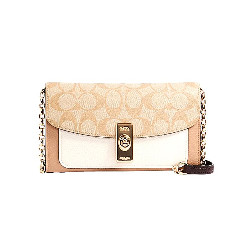 

COACH Lane 20 Chain Presbyopia Letter Logo Artificial Leather Crossbody Bag Small Women s Light Khaki коричневий