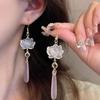 Chinese Style Lotus Resin Water Drop Long Earrings - Fashionable Ancient Design