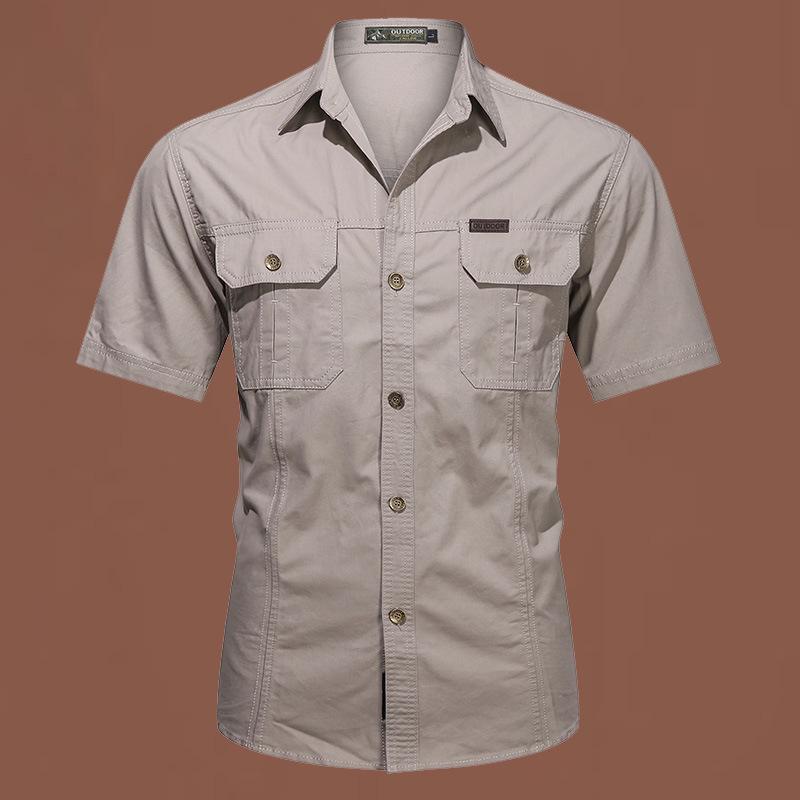 Pánská outdoorová bavlněná pracovní košile s krátkým rukávem, nežehlivá