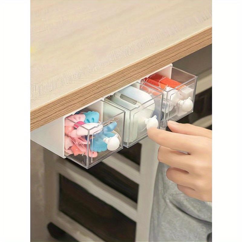 1pc Non Perforated Wall Storage Box Rectangular White Transparent Two-way Drawer For Cotton Swab Bathroom Headband Hair Loop Mini