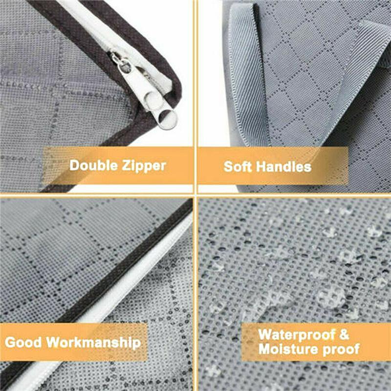 3x Clothes Quilt Storage Bag Blanket Closet Sweater Ziped Organizer Box Sorting Clothes Cabinet Grey