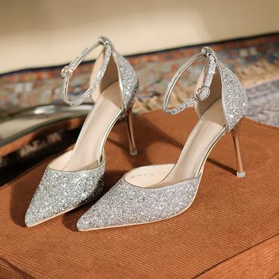 Fashion Exquisite Women's High Heels Summer Party Banquet Shoes French Designer Sheos Pointed End Elegant Sequin High Heels Women Shoes