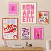 Retro Pink Colour Poster Pasta Wall Art Pictures Pasta Humour Hot Pink Fish Sardines Print Kitchen Trendy Dining Room Decor
