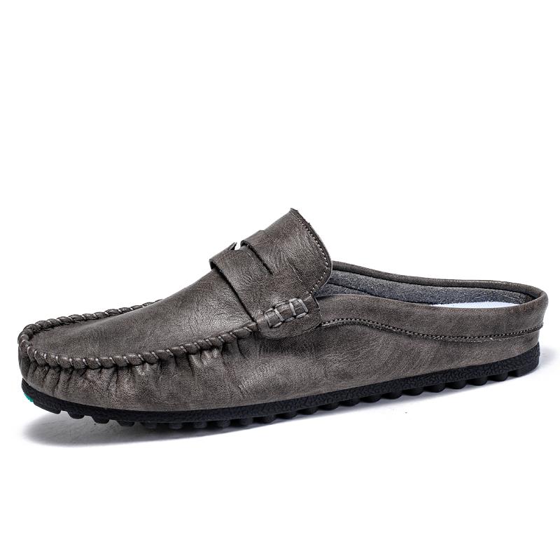 

Large Size 45 46 Mules Man Slip On Flats Half Shoes for Men Open-back Flat Sneakers Casual Shoes Leather Summer Slide Sandals 39