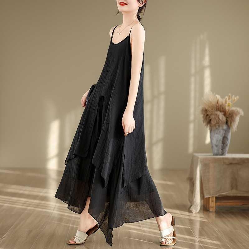 Halter Dress Art Style Solid Color Irregular Skirt Large Swing Temperament Long Skirt