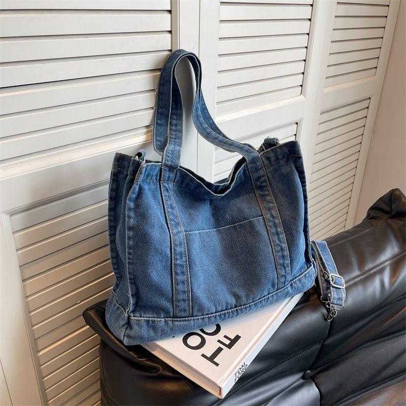 

Fashionable Large Capacity Tote Bag For Women Stylish Denim Shoulder Bag In Deep Blue And Light Blue StyleB