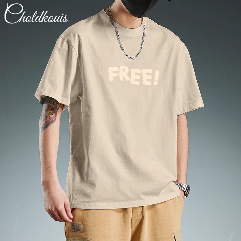 Minimalist Printed Short Sleeved T-shirt for Men Cotton Summer Tops