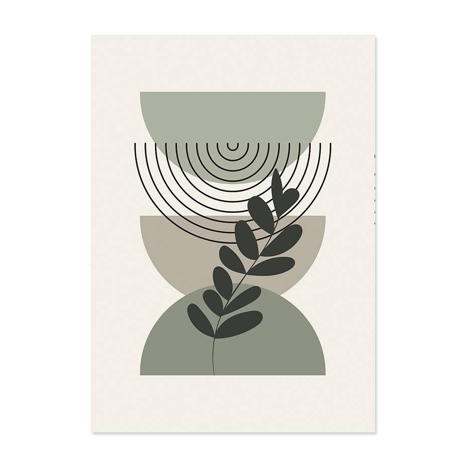 Boho Abstract Green Leaves Geometric Line Posters Wall Art Canvas Painting Prints Pictures Living Room Interior Home Decor